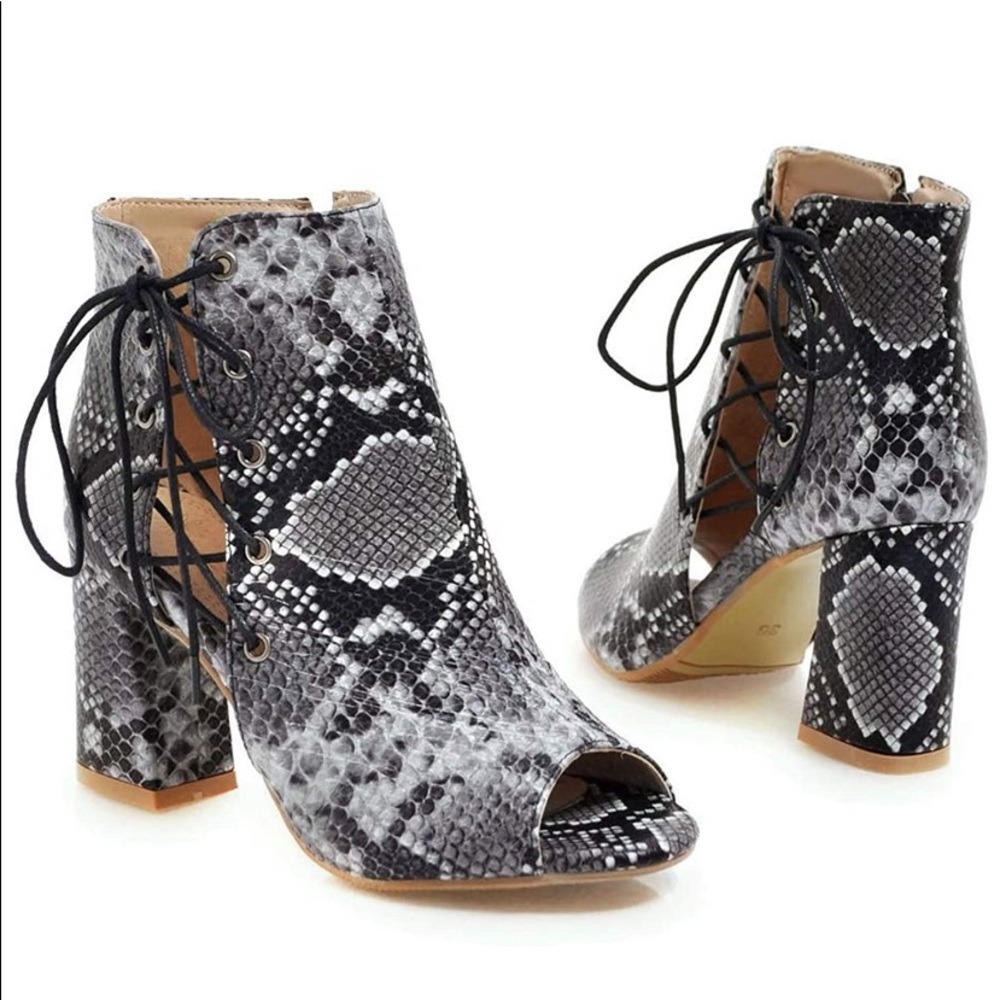 Snakeskin Chunky Open Toe Heel